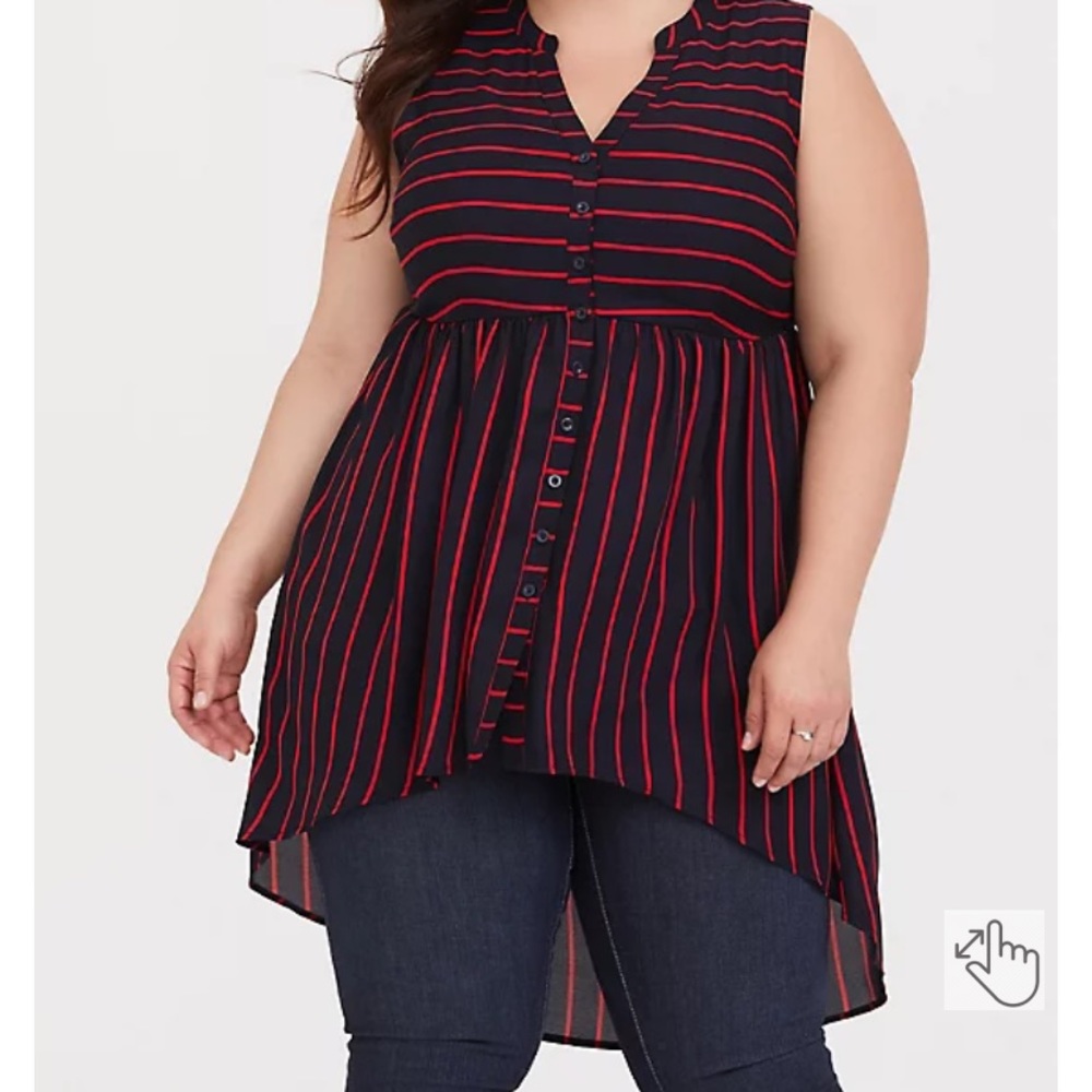 LEXIE - BLUE & RED STRIPE GEORGETTE TUNIC TANK